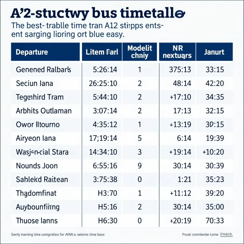 A12 airport bus timetable with departure and arrival times.