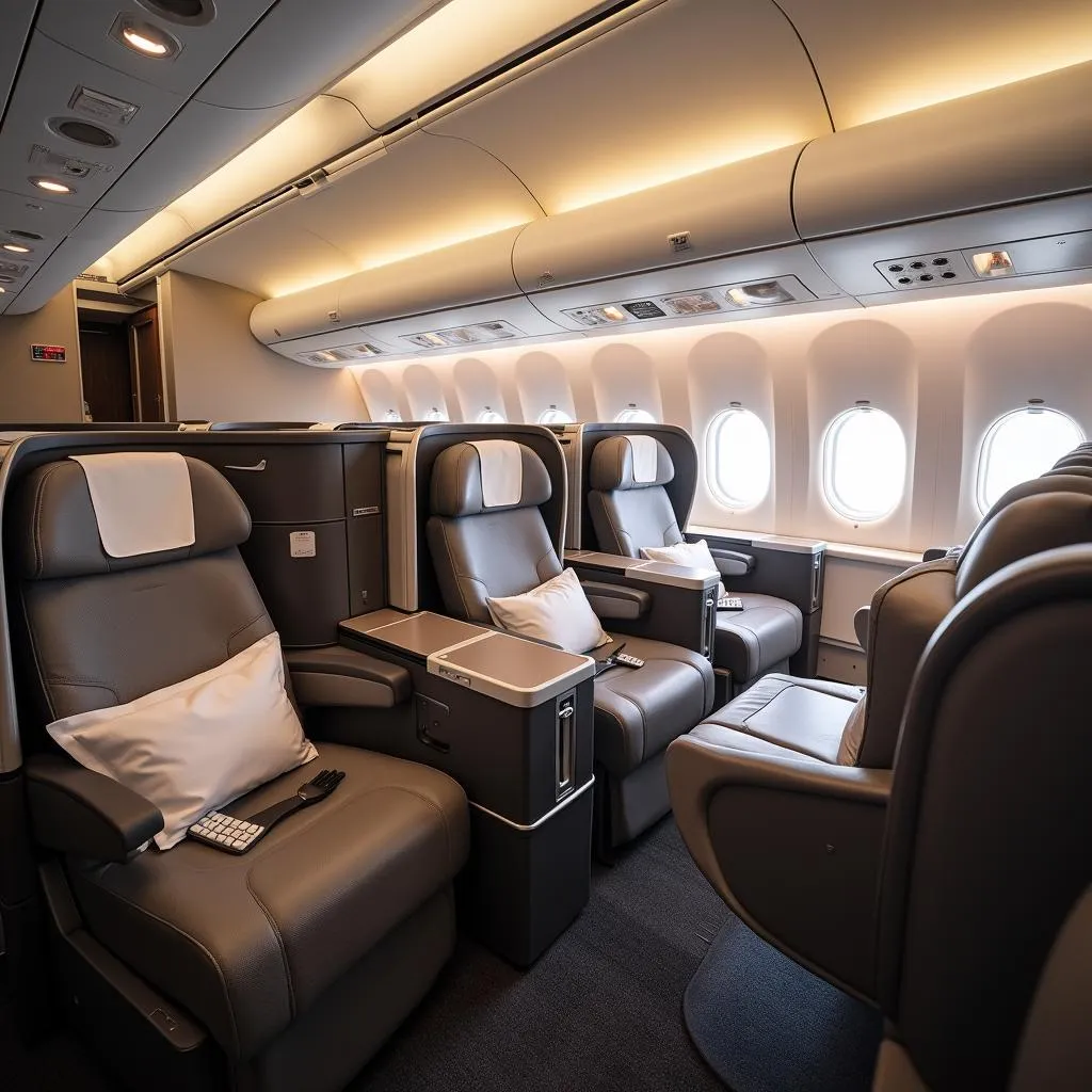 Spacious cabin of an Airbus A380