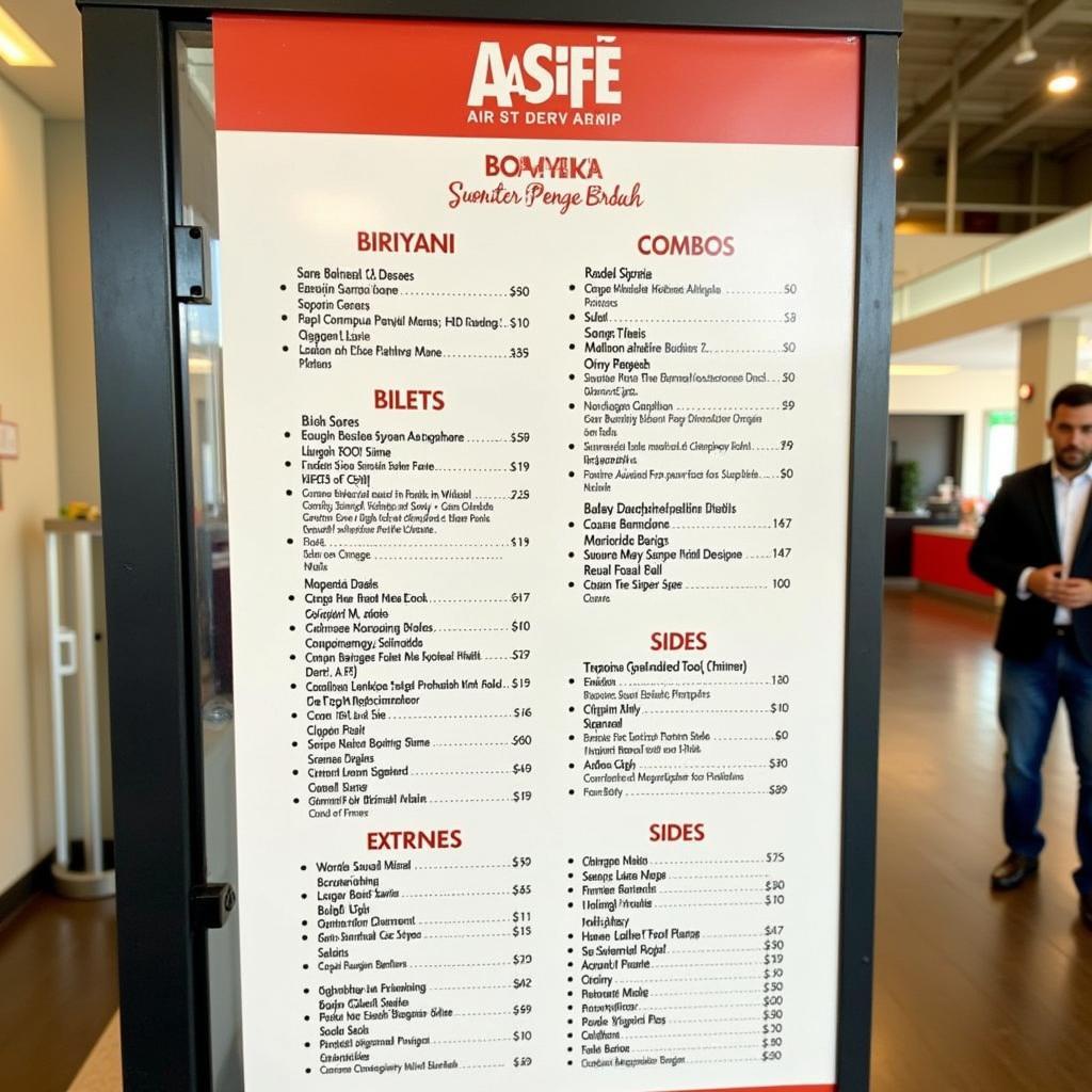 A Glimpse of the Aasife Biriyani Airport Menu