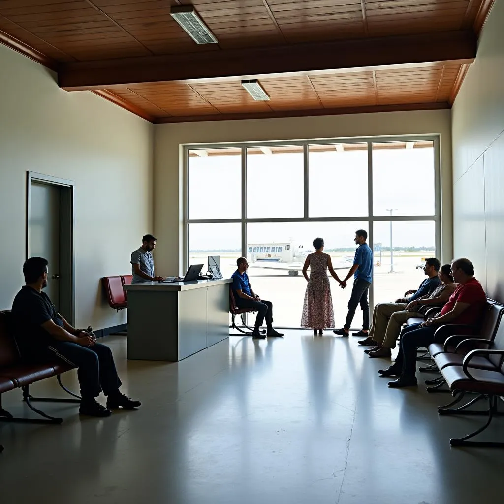 Passengers at Abemama Atoll Airport terminal