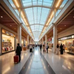 Wide view of the Abu Dhabi Airport duty free shopping area