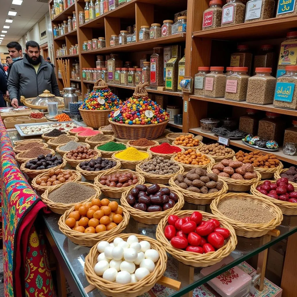 Display of traditional Arabic souvenirs at Abu Dhabi Airport duty free