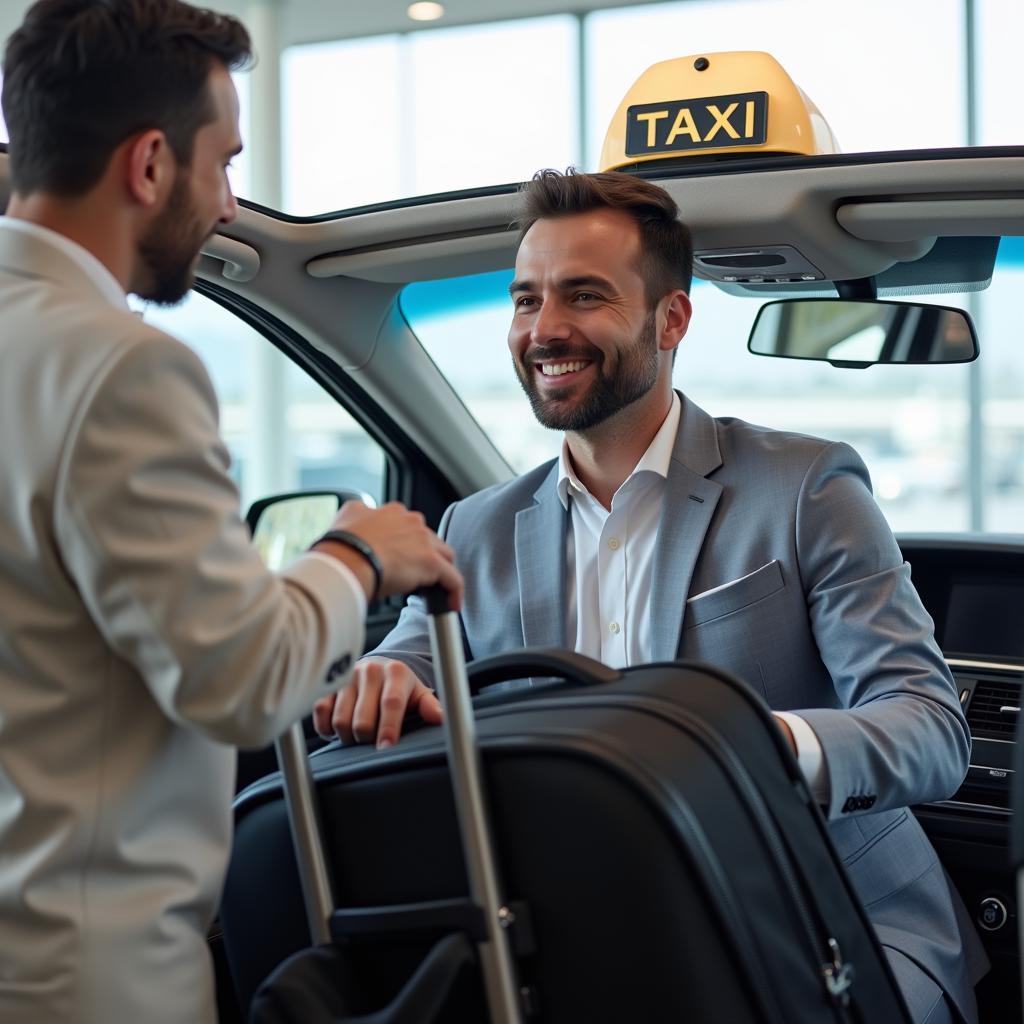 Abu Dhabi taxi driver assisting a passenger with luggage