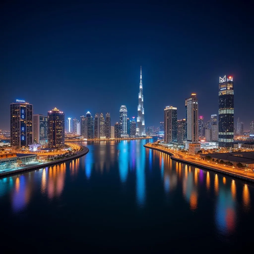 Abu Dhabi cityscape skyline illuminated at night