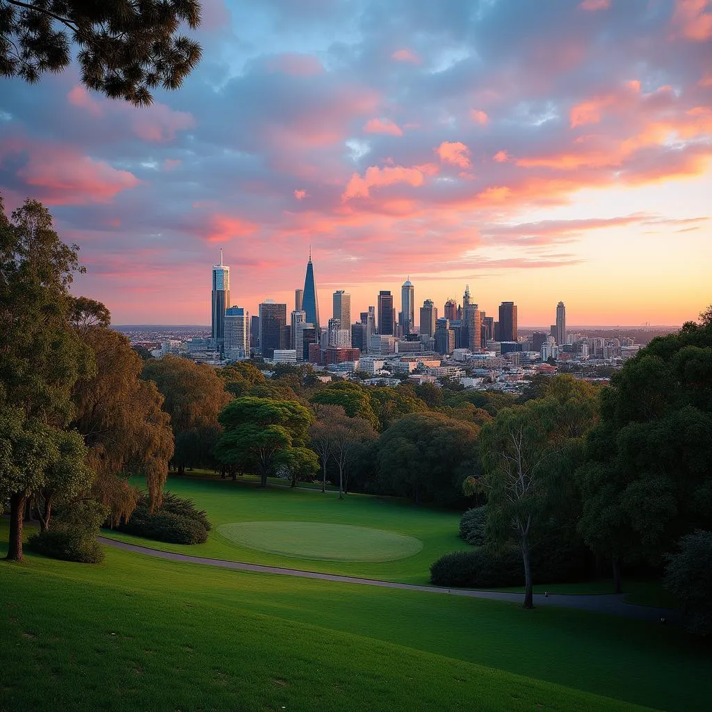 Picturesque View of Adelaide City Skyline from the Botanic Garden