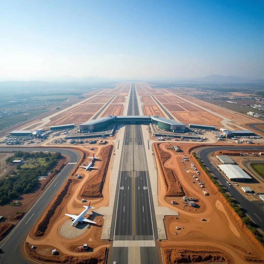 Aerial View of Jewar International Airport Construction