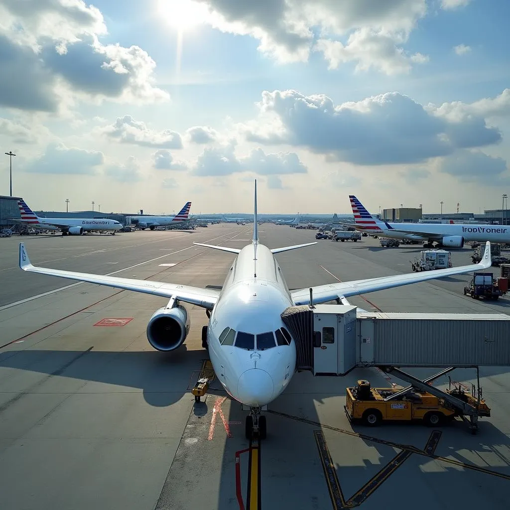 Aerial photograph of cargo planes at Montreal Mirabel Airport