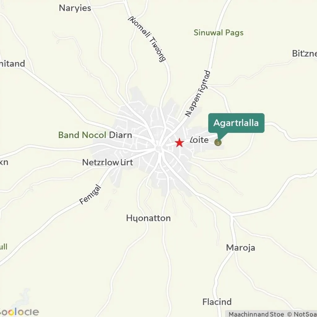 Map of Agartala city highlighting the airport location