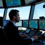 Air traffic controller managing flights