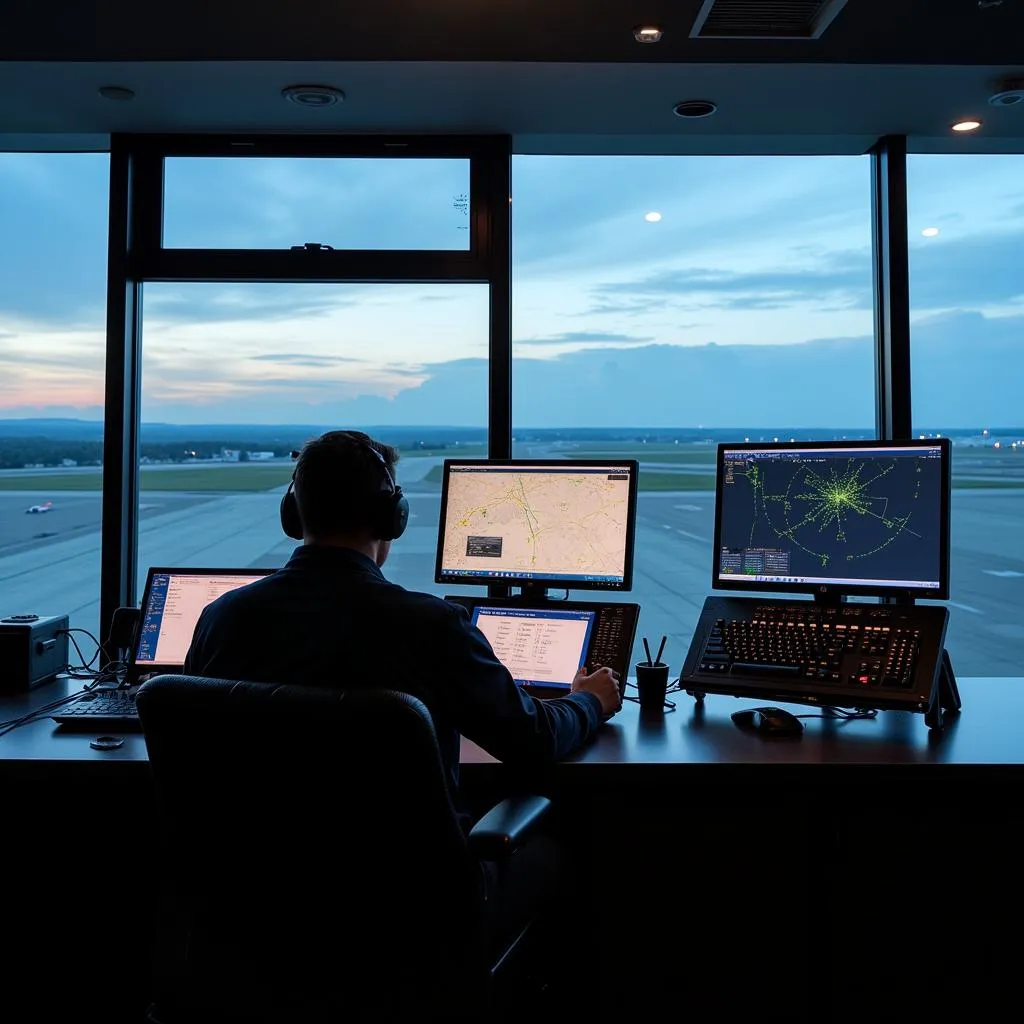 Air traffic controller managing flights