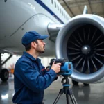 Aircraft Maintenance Technician Inspecting Engine