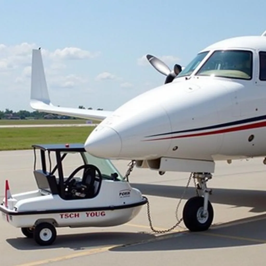 Aircraft tug with a 15hp motor towing an airplane