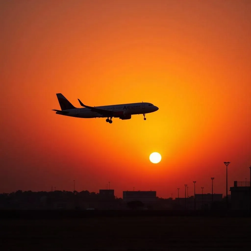 Airplane Taking Off from Dabolim Airport at Sunset