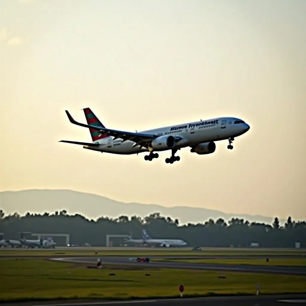 Airplane taking off from Mysore International Airport