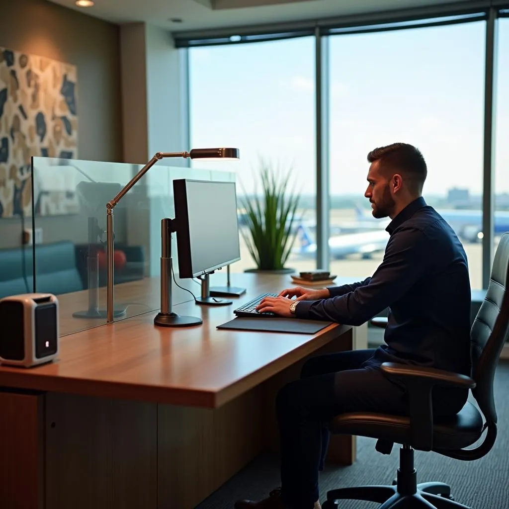 Business Traveler Working in an Airport Lounge