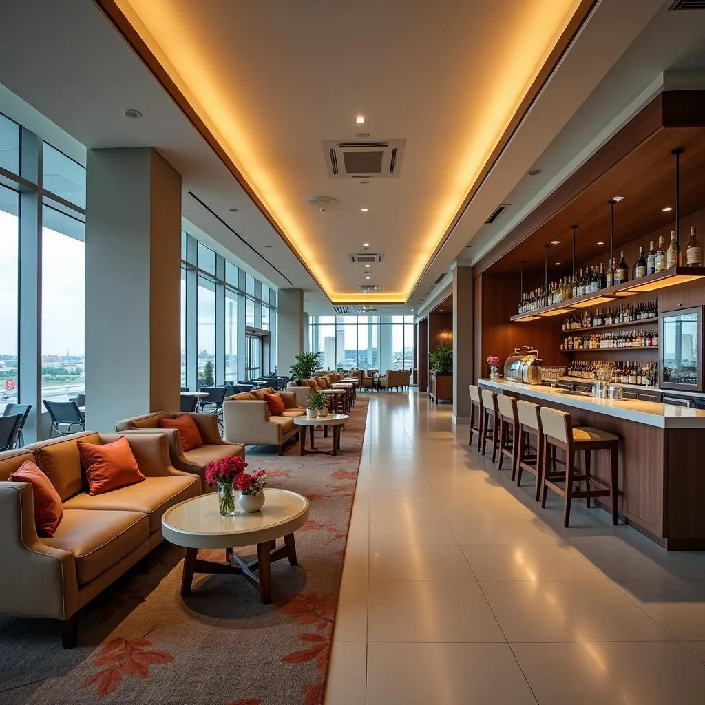 Luxury Airport Lounge Interior with Comfortable Seating and Refreshments