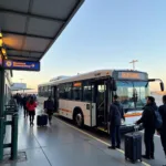 Airport Bus Arriving at a Terminal