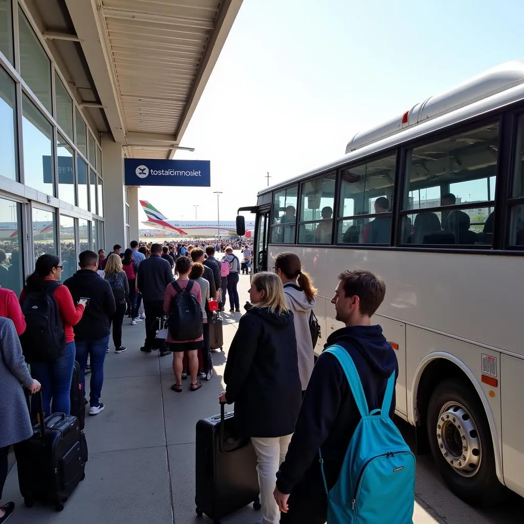 Passengers boarding an airport bus