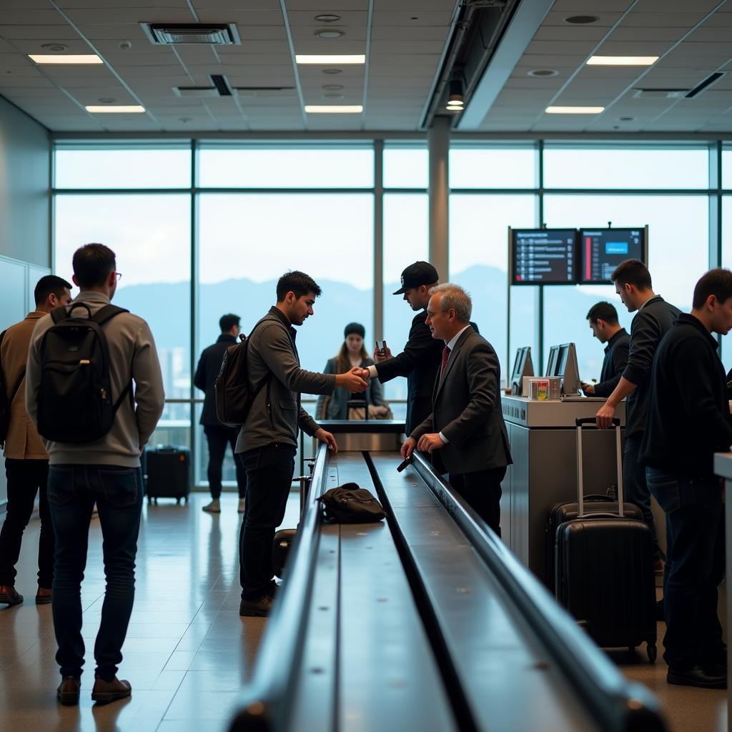 Passengers checking in at the airport counter