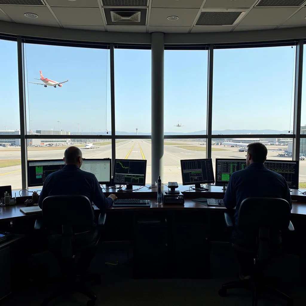 Air Traffic Controllers Working in Control Tower