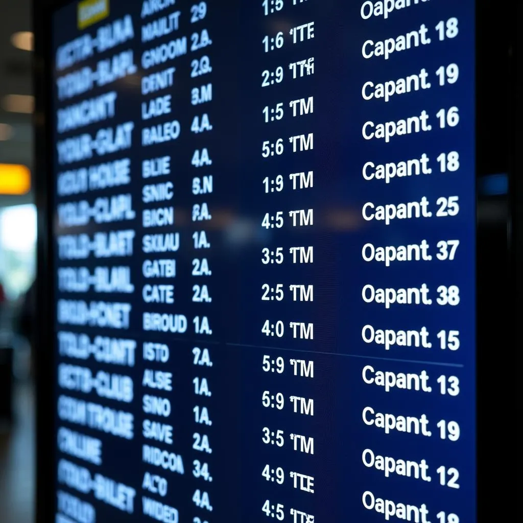 Flight information displayed on an airport departure board