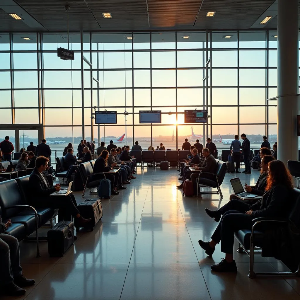 Travelers Relaxing in the Departure Lounge