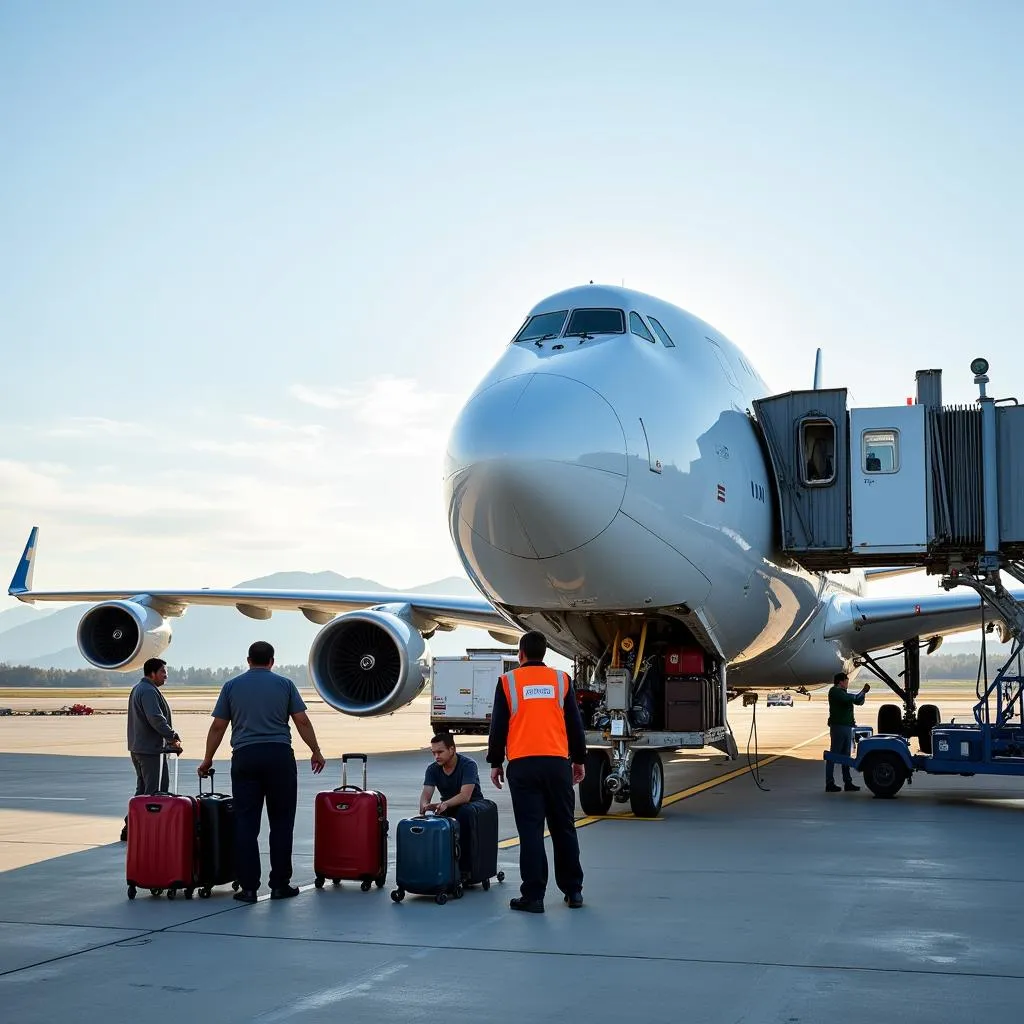 Ground crew preparing aircraft for departure