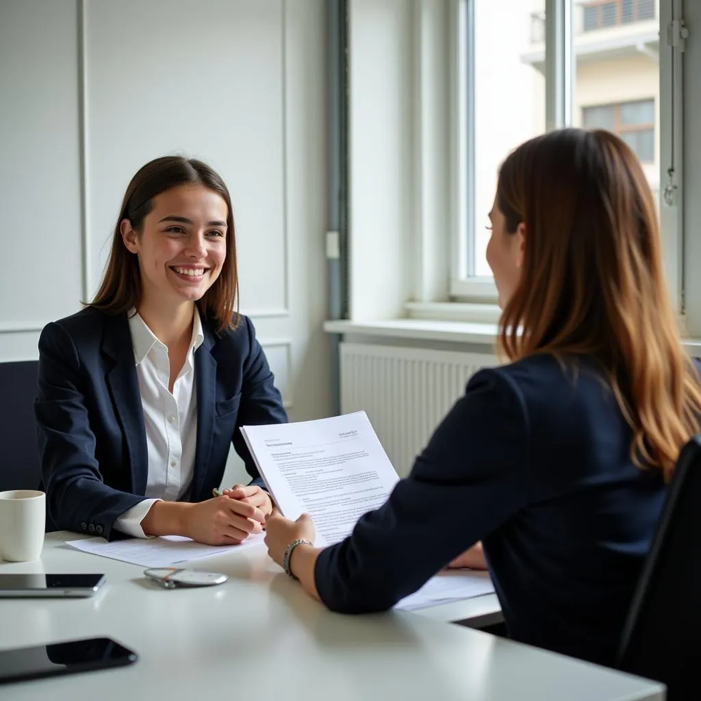 Two people in an office during a job interview