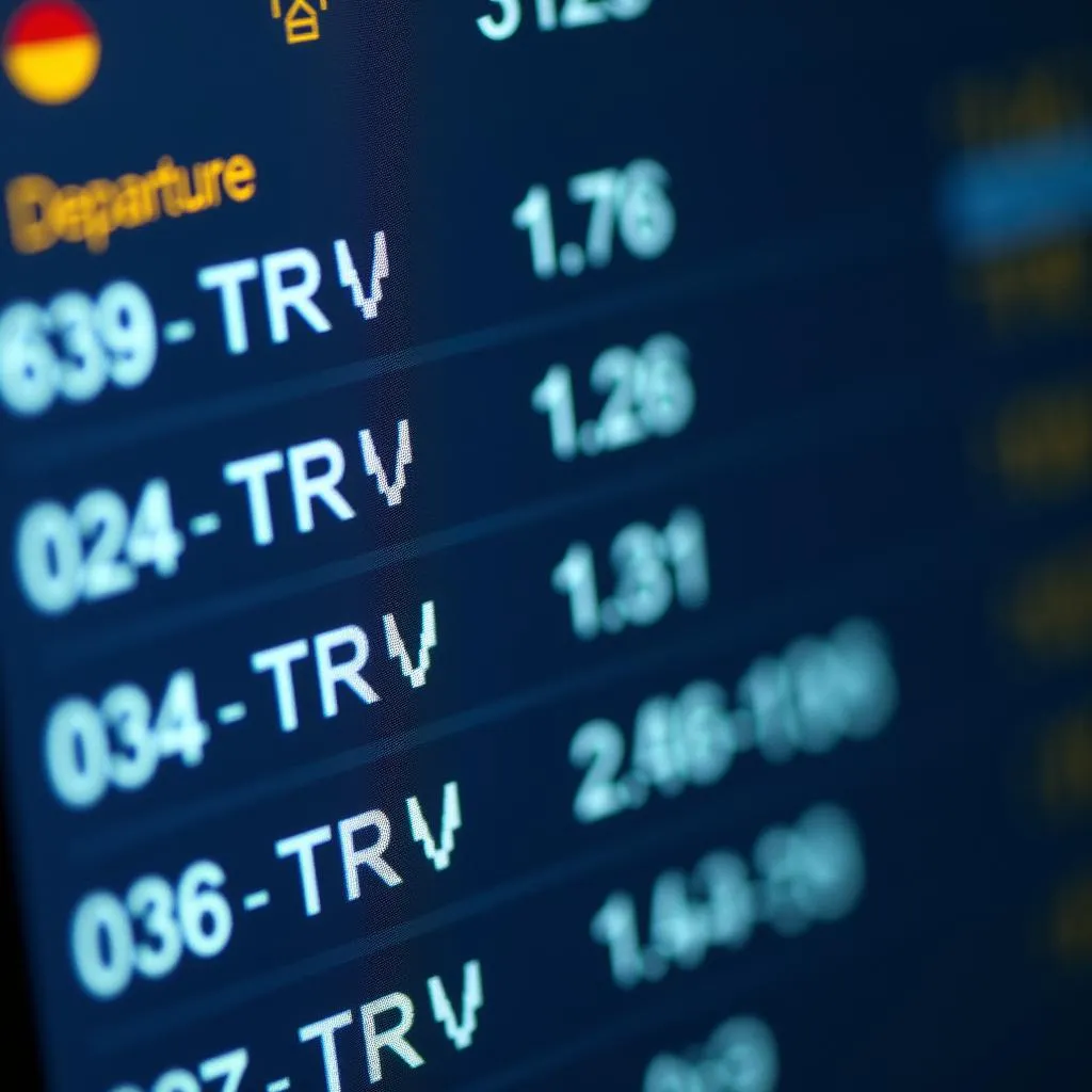 Airport information display screen showing TRV code