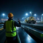 Airport Loader Working Night Shift