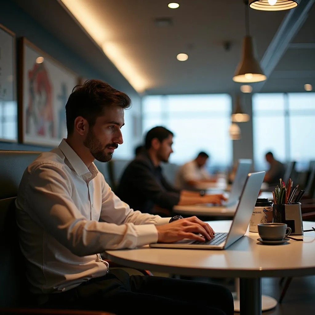 Business Traveler Working in Delhi T3 Airport Lounge