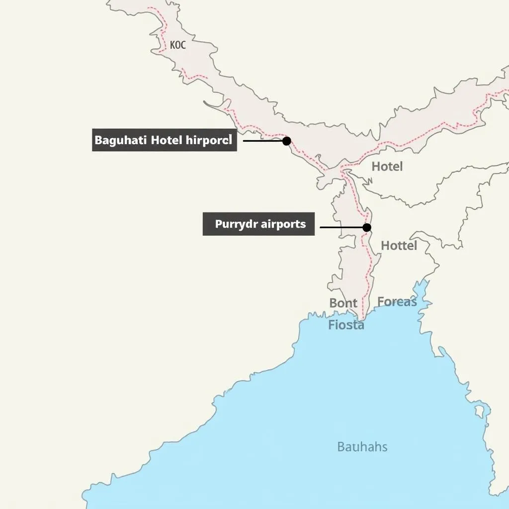 A map showcasing the location of Baguhati Hotel, Kolkata, with markers indicating the proximity of Netaji Subhas Chandra Bose International Airport (CCU) and Kolkata Airport (KOC).