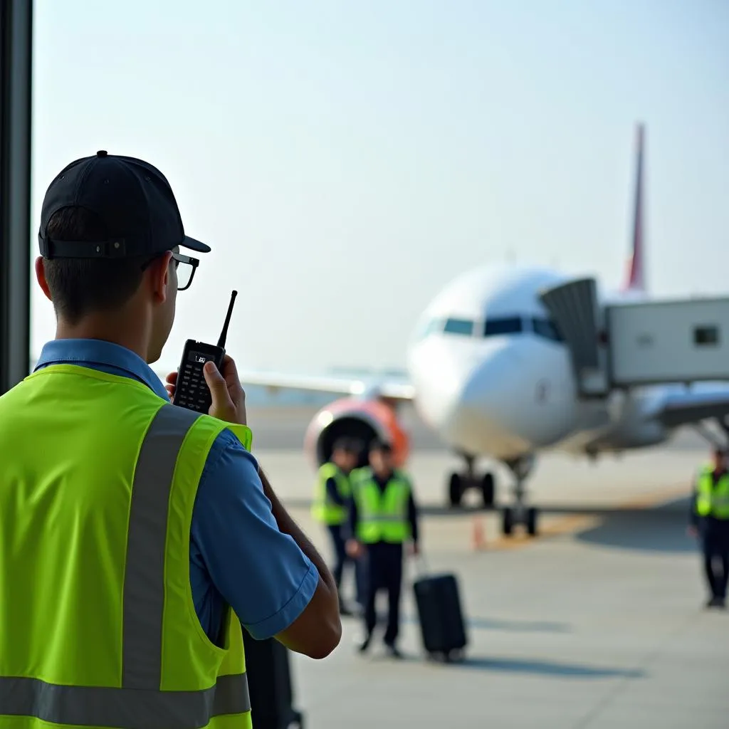 Airport Operations Specialist Coordinating Ground Crew