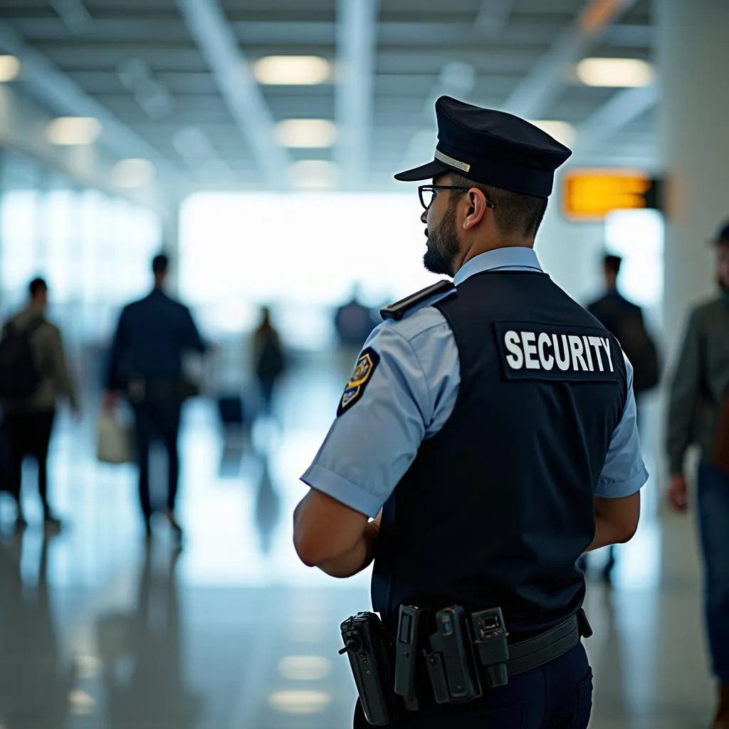 Airport Security Guard Patrolling Terminal