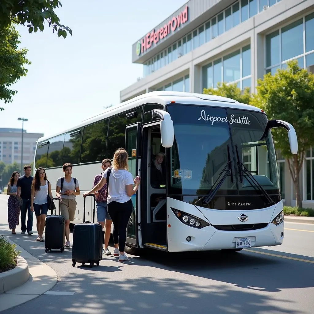 Airport Shuttle Bus Picking Up Passengers