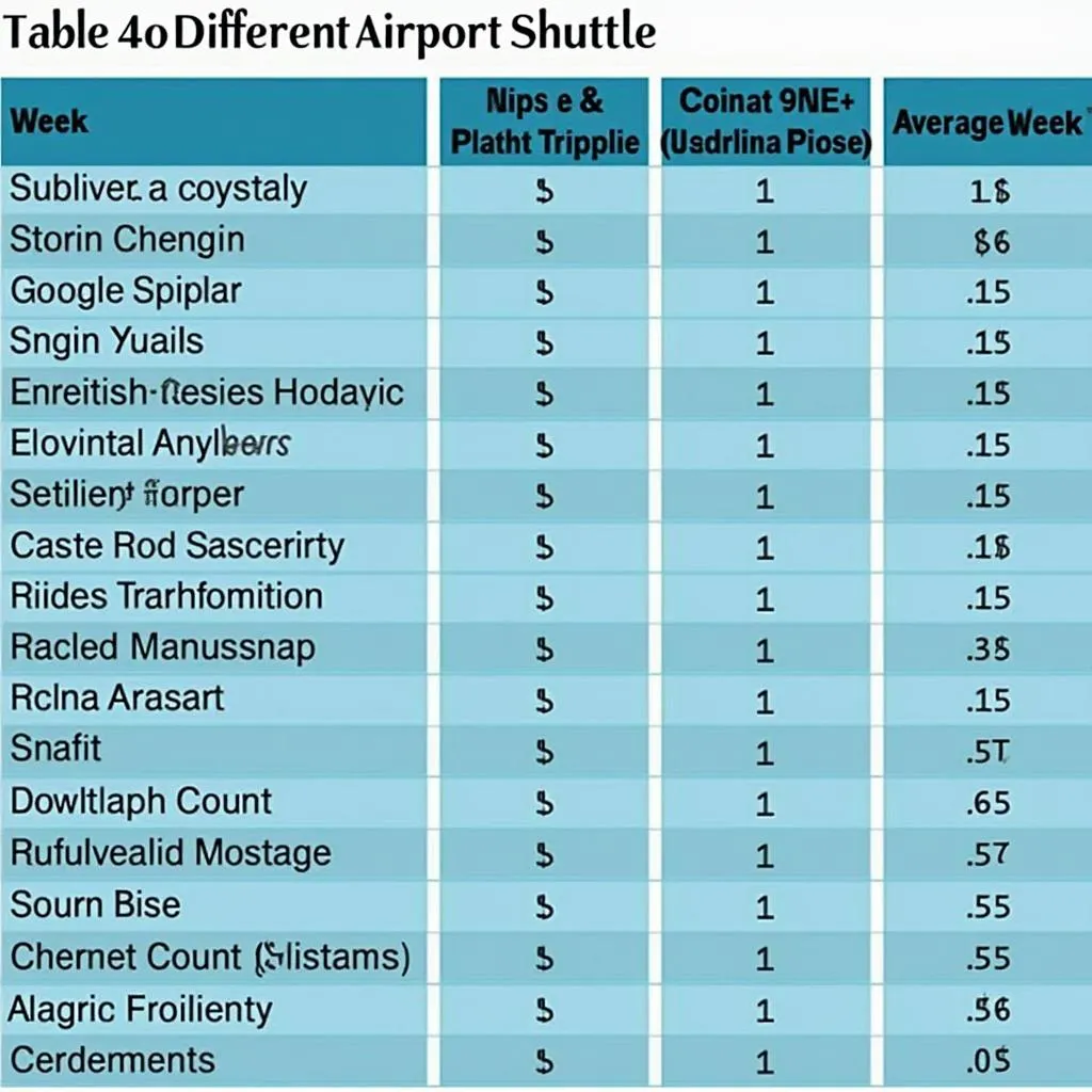 Airport Shuttle Comparison Table