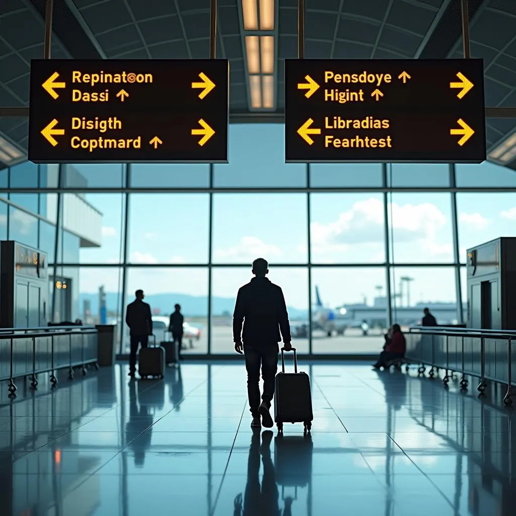 Passenger following airport signage