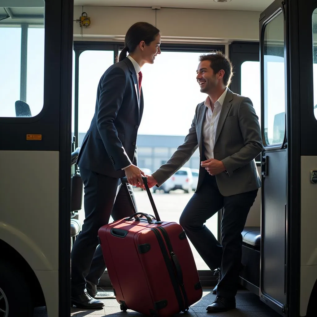 Airport Staff Member Assisting Passenger with Buggy