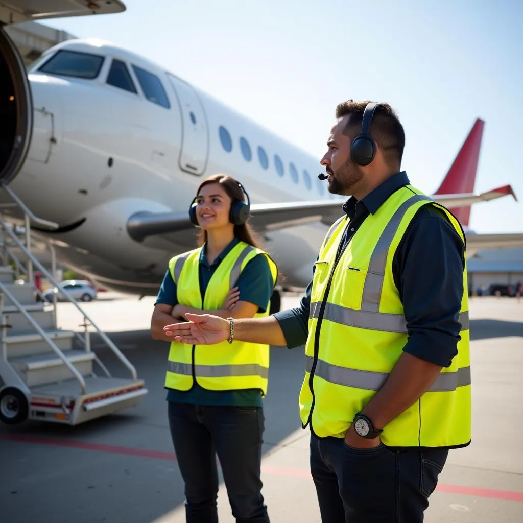 Airport supervisor managing ground crew