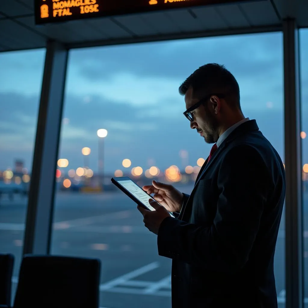 Airport supervisor using a tablet for work.