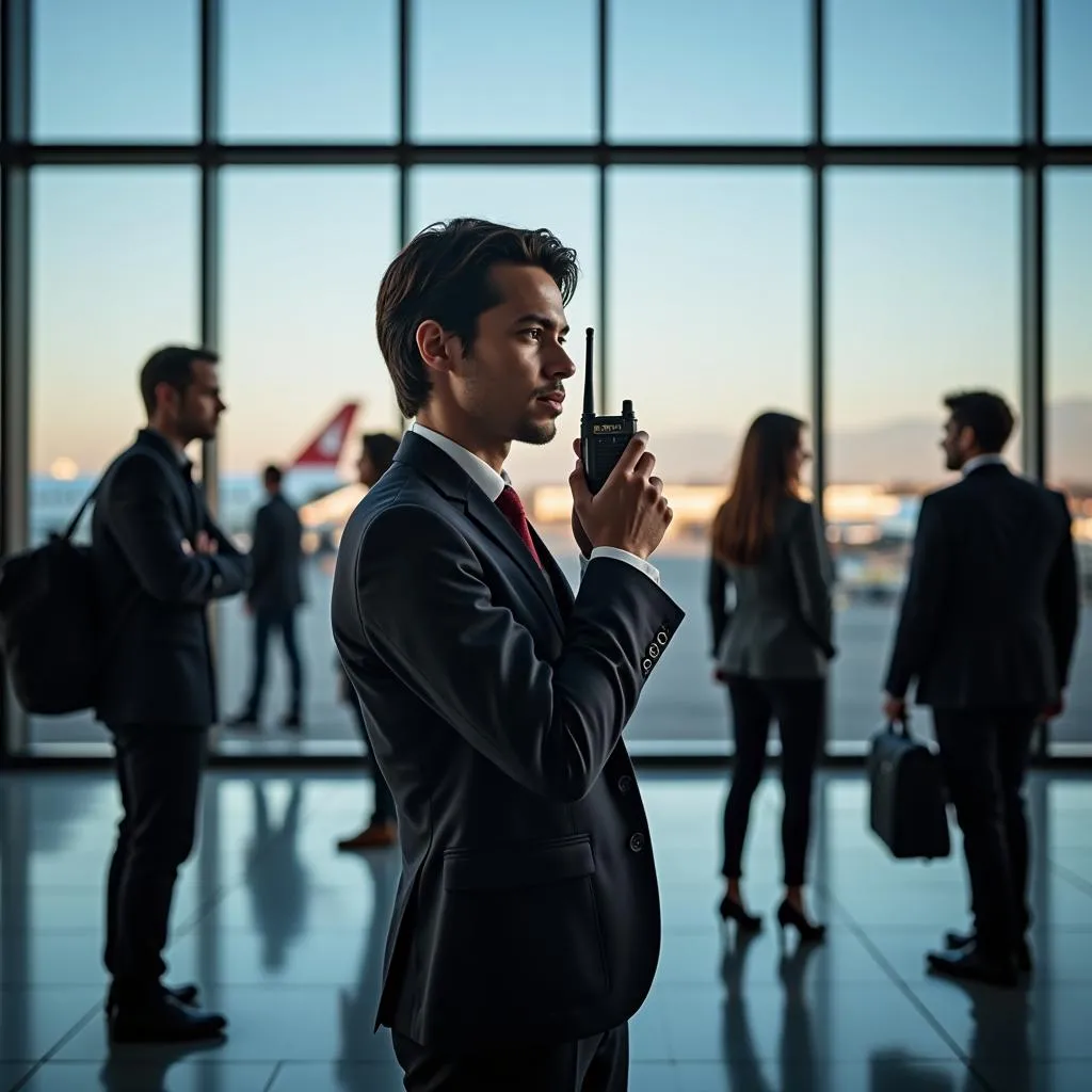 Airport supervisor communicating in the terminal