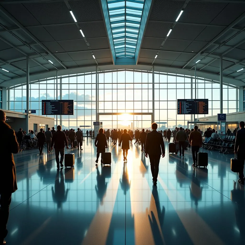 Modern Airport Terminal Interior with Passengers