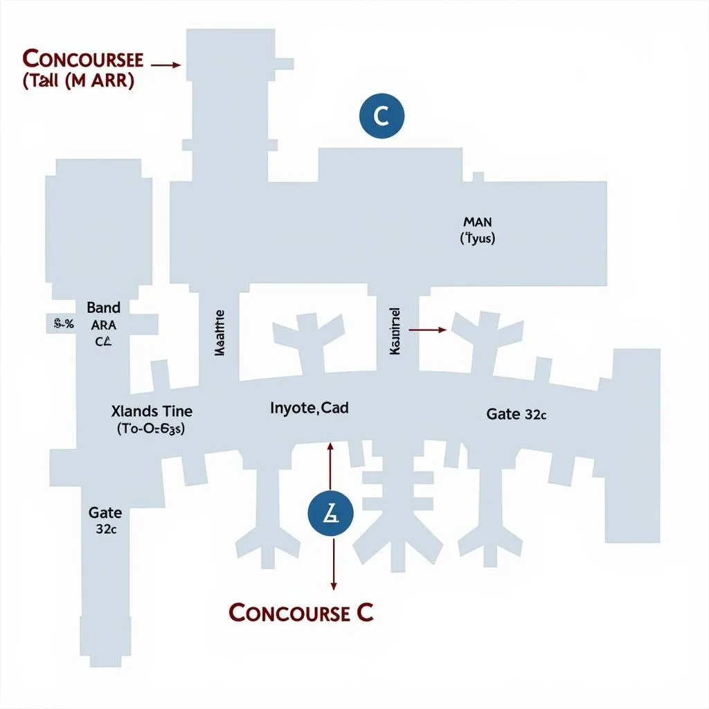 Detailed Map of an Airport Terminal with Gates and Concourses Highlighted