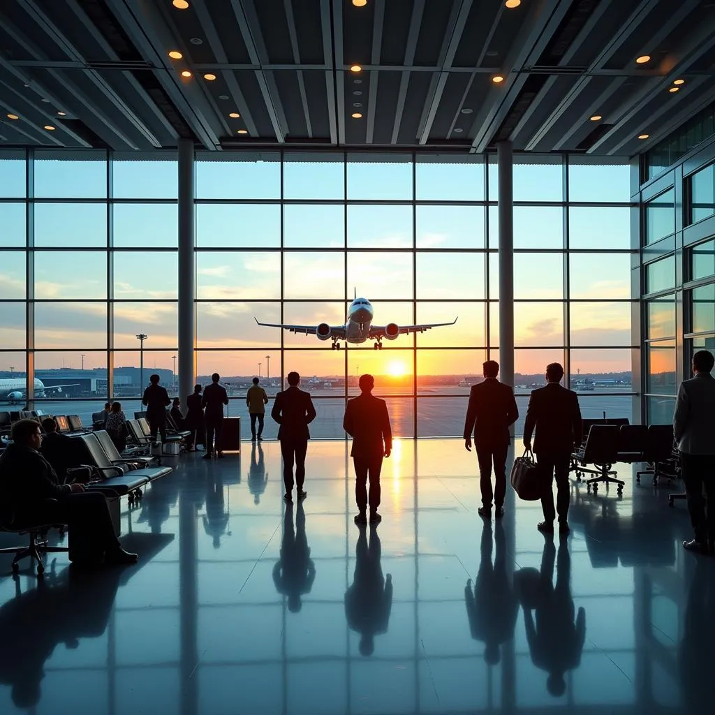 Busy international airport terminal