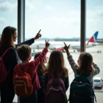 Children Looking at Airplanes in an Airport Terminal