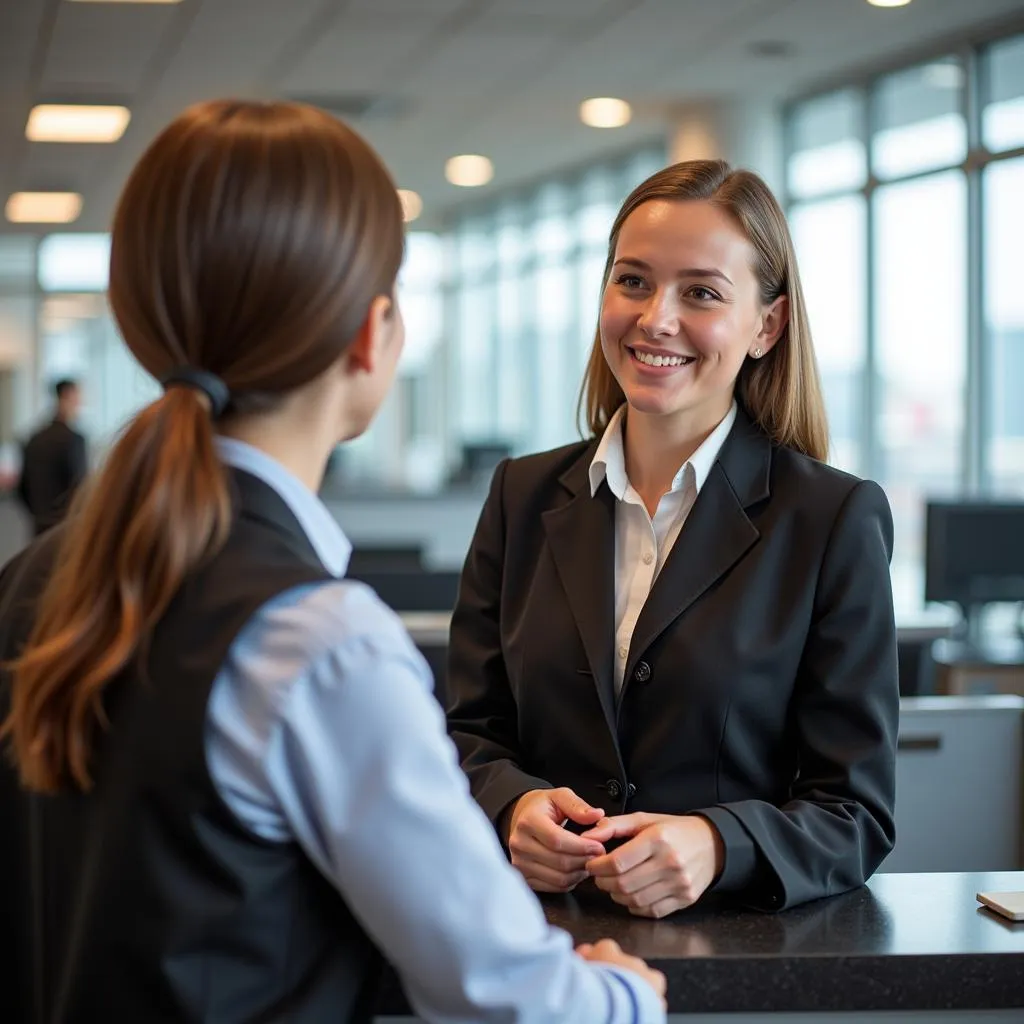 Airport Ticket Counter Agent Greeting Passengers