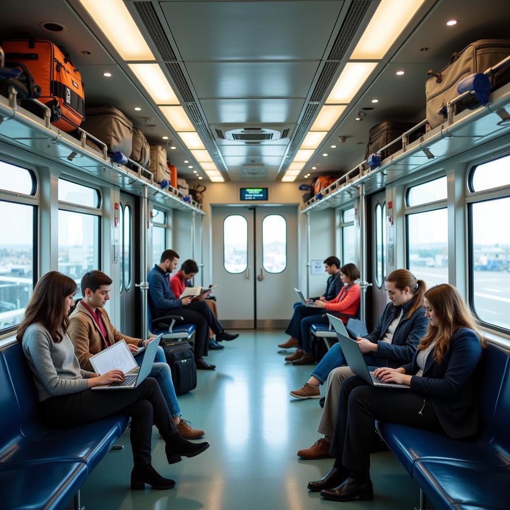 Spacious and comfortable interior of an airport train