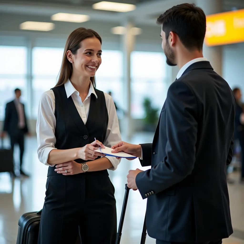 Passenger Service Agent at Amritsar Airport Assisting Traveler