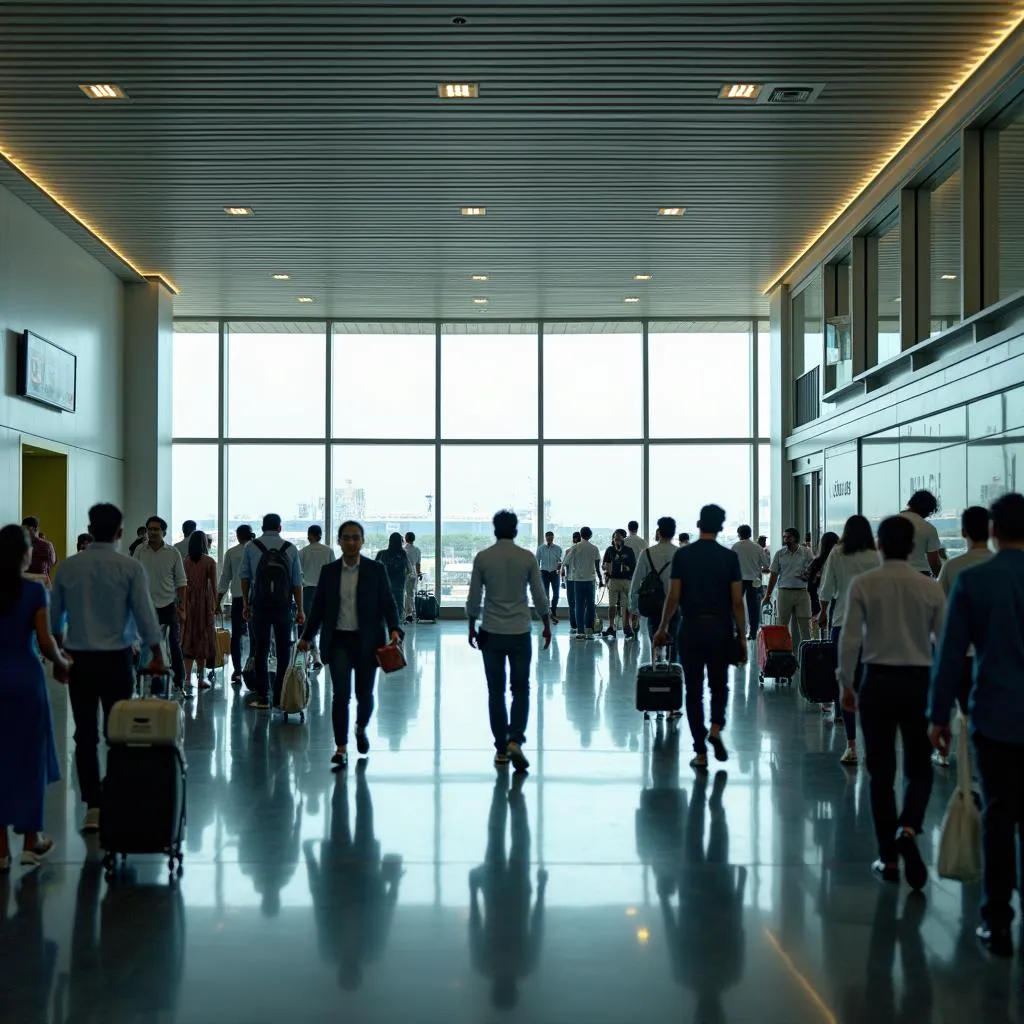 Busy Andheri Airport terminal with passengers and staff