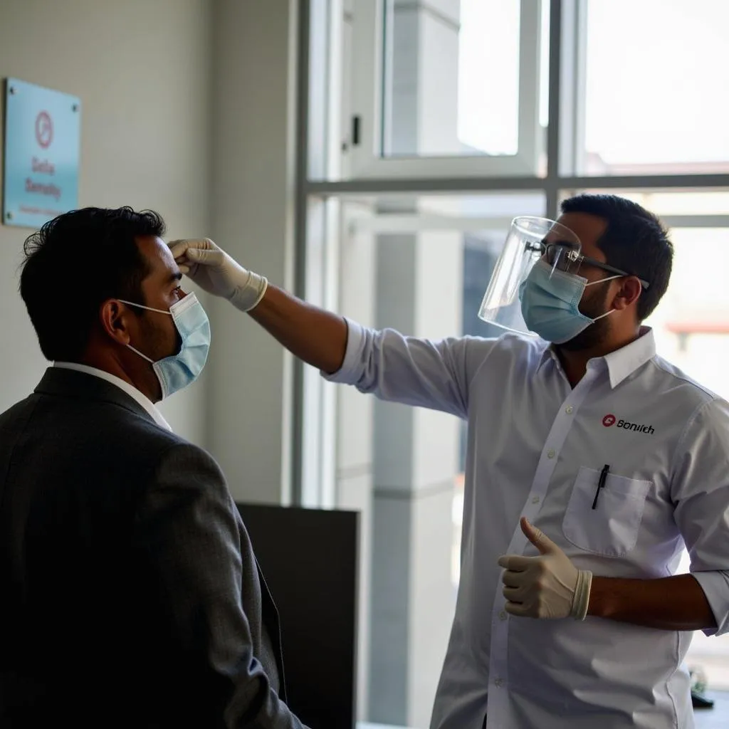 Passenger being tested for COVID-19 at Delhi Airport